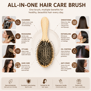 <span class=keywords><strong>Brosse</strong></span> à cheveux à logo personnalisé, faible MOQ, très vendue, antistatique, en nylon et poils de sanglier, avec manche en chêne, pour extensions et perruques - Product Image 2