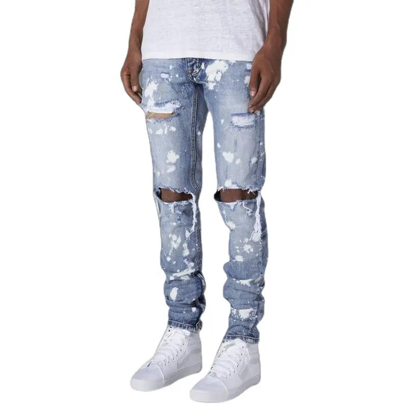 Justnew Sension Nhà Máy Bán Buôn Nóng Nhà Máy Giá Phá Hủy Phá Hủy Mens Jeans Skinny Ripped Lỗ Quần Jean Nam