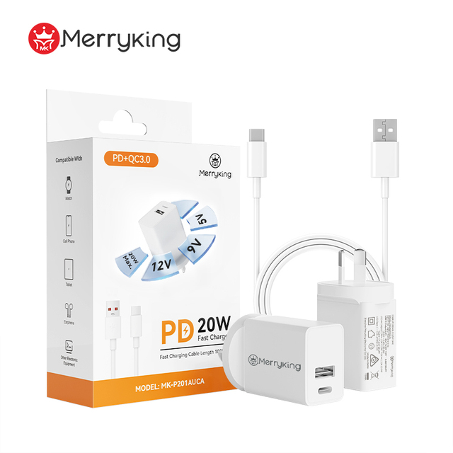 Custom Brand AU Plug Power Adapter Wall Charger PD20W PD30W with OTP OVP Protection for Australia Featuring PD 3.0 Functionality