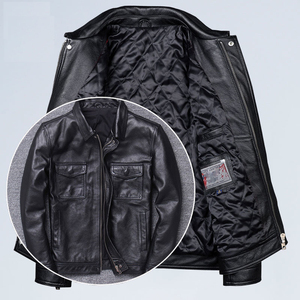 Giacca da motociclista Vintage da <span class=keywords><strong>uomo</strong></span> in <span class=keywords><strong>pelle</strong></span> sintetica con colletto testurizzato con bavero retrò stile motociclistico - Product Image 5