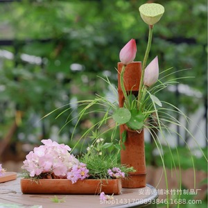 Bamboo Tube <b>Vase</b> Round Natural Material Asian Zen Style Decorative Desktop Flower Arrangement <b>Small</b> Size - Product Image 5
