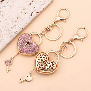 ファッションフルラインストーンハートロックキーホルダーバレンタインデー用クラスプバッグチャームハート型バッグアクセサリー - Product Image 4