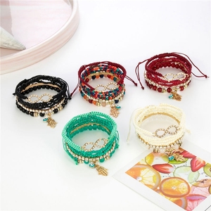 Estilo bohemio encanto ojos malvados infinito hecho a mano trenzado cadena multicapa estiramiento arroz cuentas bohemio pulsera conjunto joyería - Product Image 6