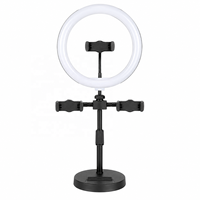 Anneau lumineux LED de 10 pouces avec support de bureau et 3 supports pour téléphone, lumière selfie USB à intensité réglable pour le streaming en direct, la vidéo et le maquillage