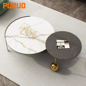 Contemporary Large <strong>Round</strong> <strong>Nesting</strong> Sofa Side Coffee <strong>Table</strong> Set <strong>of</strong> 2 Nordic Minimalist Luxury Rock Board End <strong>Table</strong> for Living Room - Product Image 3