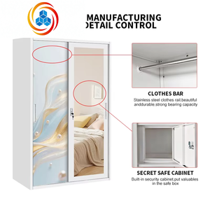 Wholesale Modern Customized Patterns Adjustable 2 Sliding Door Steel <b>Wardrobe</b> Large Capacity Storage for Bedroom Living Room - Product Image 2