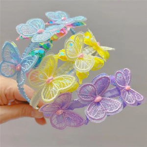 Diadema Kawaii con Lentejuelas de Mariposa y Encaje Pastel, Banda Elástica Suave para el Cabello para Niñas Pequeñas, Estilo Princesa para Uso Diario - Product Image 2