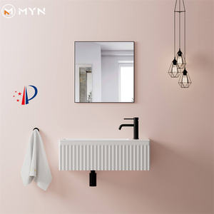 Factory Outlet custom Wall Hang colore grigio opaco <span class=keywords><strong>Stria</strong></span> Stripes lavabo da bagno in <span class=keywords><strong>pietra</strong></span> sintetica - Product Image 2