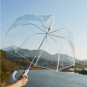 Parapluies transparents classiques en polyester avec logo personnalisé, résistants au vent, en PVC, entièrement imprimés, à dôme, droits et clairs - Product Image 4