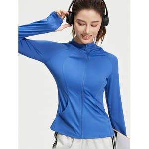 Sudadera Deportiva con Cremallera y Manga Larga para Mujer, Lu Feel, Tejido Sólido, Color Azul, Secado Rápido, Spandex/Poliéster, Ropa Deportiva - Product Image 4