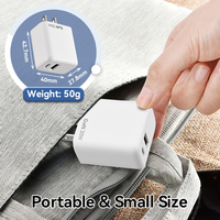 Chargeur rapide portable électrique GaN 30W avec QC3.0 et PD, 2 ports USB, protection OTP, design mini pour 16/17