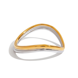 Modern Minimalist Gold <b>Silver</b> Two Tone <b>Wave</b> Pattern Bangle Unisex Jewelry Geometric Design - Product Image 1