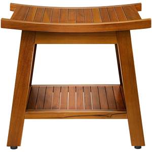 Taburete de Baño Moderno de <span class=keywords><strong>Madera</strong></span> Maciza - Taburete de Ducha de Doble Capa con Estante para Toallas y Zapatos - Product Image 5