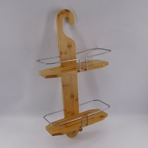Modern 2-Tier Bamboo <strong>Shower</strong> <strong>Hanger</strong> Over-the-Head Bathroom <strong>Caddy</strong> with Hook Type Installation - Product Image 6