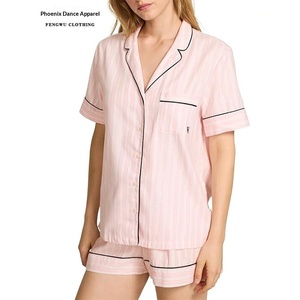 Set <span class=keywords><strong>Pigiama</strong></span> Personalizzato Victoria's Secret 2 Pezzi, Maniche Corte e Pantaloncini a Righe, Abbigliamento da Casa per <span class=keywords><strong>Donna</strong></span>, Primavera/Estate, Puro <span class=keywords><strong>Cotone</strong></span> Modal - Product Image 1