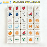 Set di 6 Timbri in Plastica Autoinchiostranti a Forma di Cartone Animato, Inchiostro Lavabile, Modello Personalizzabile, Giocattolo per Bambini, Fai-da-Te, Scrapbooking, Cancelleria