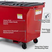 Conteneur à déchets commercial à chargement arrière, rouge, empilable, en métal, bac à ordures robuste, bac à déchets extérieur