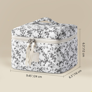 Large Travel Quilted Makeup <b>Bag</b> for Women Floral Cotton Cosmetic <b>Bag</b> - Product Image 3