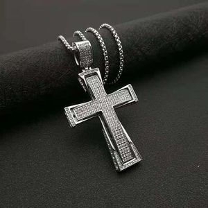 Collar con Colgante de Cruz de Acero Inoxidable con Engaste Pavé, Joyería Hip Hop para Hombre, Regalo - Product Image 2
