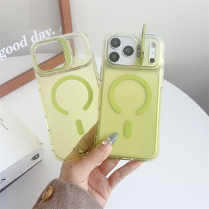 Funda Magnética Transparente para Teléfono Móvil con Soporte para Cámara, para iPhone 17 16 15 14 Pro Max, con Base Metálica, Lente con Degradado de Neón, Cubierta Trasera - Product Image 5