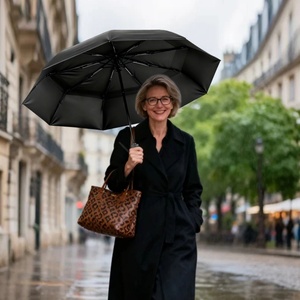 Parapluie de voyage promotionnel en gros, économique, anti-UV, pliant en 3 sections, entièrement automatique, avec tube en fer et 8 baleines robustes, protection contre la pluie et le soleil - Product Image 6