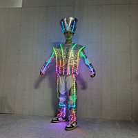 Casque Mecha Cyberpunk Lumineux LED Multicolore à Couronne Haute Argenté pour Spectacles, Remises de Diplômes et Parades de Pâques