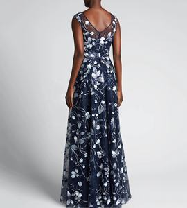 2022 vendita calda signore <span class=keywords><strong>vestiti</strong></span> di tendenza nuovi arrivi vestito da partito occidentale abito lungo in <span class=keywords><strong>Tulle</strong></span> ricamato floreale - Product Image 3