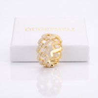 OUGEPHELIPass Diamond Tester VVS1 GRA Moissanite Miami Cuban Link Ring Iced Out Hip Hop Bling925 Silver Gold Plated Ring for Men