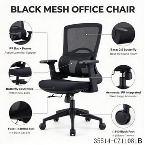 Silla de oficina ergonómica de malla con respaldo medio, giratoria, para computadora, con reposabrazos fijos, asiento inclinable verde 35514-CZ11081A - Product Image 4