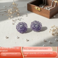 Accessoires en résine faits à la main, double rose luminescente grise et violette, effet feu d'artifice, technique de colle coulante, fleurs végétales, 30 mm