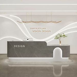 Mostrador de Recepción de Acero Inoxidable Chapado en Oro para Salón de Belleza, Tamaño y Logotipo Personalizables para Salón o Tienda - Product Image 5