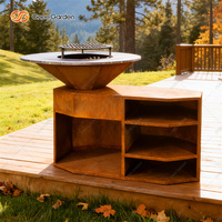 Foyer en acier corten avec barbecue Barbecue Grill Outdoor Fire Pit Cooking BBQ Charcoal Grill