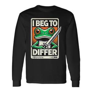 T-shirt a maniche lunghe con meme del rana "I Beg To Differ" - Product Image 1