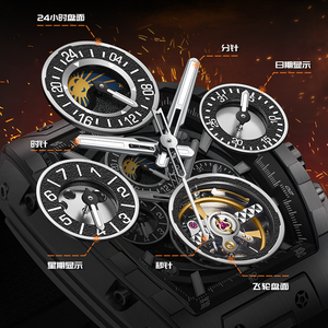 부가티 정품 남성용 비즈니스 시계, 남성용 럭셔리 오토매틱 기계식 시계, 뚜르비옹 야광 날짜 표시 배럴 다이얼 - Product Image 4