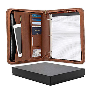 Carpeta organizadora de viaje con cremallera de cuero <span class=keywords><strong>A4</strong></span>, personalizada, desmontable, 3 anillos, Bloc de notas, portafolio de documentos - Product Image 3