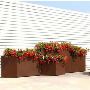 Уличный приподнятый садовый кортеновый стальной большой плантатор прямоугольный садовый ящик цветочный горшок