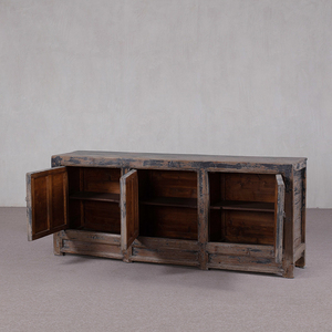 Lemari Samping Ruang Tamu Antik Cina dari Kayu Solid Wabi-Sabi Ramah Lingkungan Buatan Tangan Stabil Berkilau Cokelat dengan Pintu Slab - Product Image 2