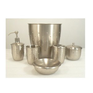 Shining Finished Metal Bathroom <b>Set</b> Waste Basket <b>Soap</b> Dish Tumbler Tooth Paste Holder Hand Wash Bathroom Accessories Home Decor - Product Image 1