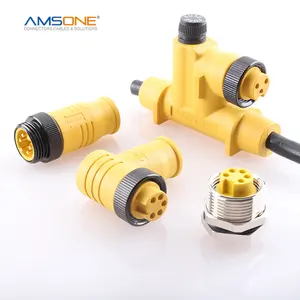 AMSONE Hybrid Couple 7/8" Pre-Molded Cable Adapters 3 4 5 Pin Contacts Right Angled Ip67 UI Certified Socket Plug Connector