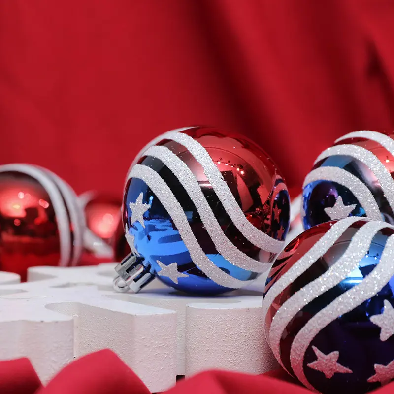 アメリカ独立記念日の装飾6CM/24塗装ボールアメリカ国旗クリスマスボールクリスマスツリーペンダント