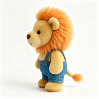 Peluche Lion Moelleux en Gros avec Salopette en Jean Bleue, Adorable Lion de Dessin Animé en Peluche, Joli Cadeau Doux, Jouet en Peluche Lion