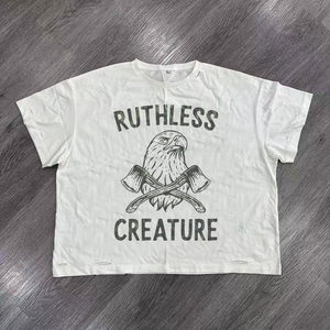 T-shirt da <span class=keywords><strong>uomo</strong></span> personalizzata con stampa grafica, taglio cropped, vestibilità ampia, collo largo, 150 g/m², effetto vintage slavato e invecchiato - Product Image 1