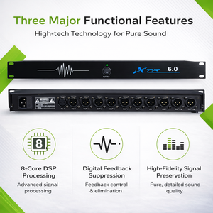 Soppressore di Feedback Digitale Professionale a 6 Canali, Processore Anti-Feedback per Microfoni, Eliminatore di Feedback Audio per Conferenze e Palcoscenici - Product Image 6