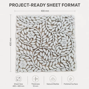Piastrelle a <span class=keywords><strong>Mosaico</strong></span> in Marmo Bianco Greco Thassos Lucidato con Motivo a Foglie e Fiori, Design Moderno per Pareti e Pavimenti di Ville - Product Image 2