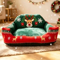 Nouvelle Arrivée Festive de Noël : Canapé-lit pour Animaux à Bordure Surélevée avec Motif de Fêtes pour le Repos Confortable des Chats et des Chiens à la Maison