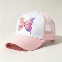 Casquette Trucker 5 Panneaux en Maille Souple, Broderie Florale Papillon Colorée, Visière Courbée, Résistante à la Transpiration, Réglable, Vente en Gros