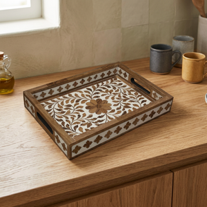 Plateau de service en bois 100 % personnalisé, imprimé floral, élégant, décoratif, durable, multifonctionnel, pour usage domestique, prix raisonnable - Product Image 1