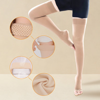 Bas de contention en nylon pour femmes, sur mesure, noirs, à bout fermé, antidérapants, 20-30 mmHg, anti-varices, à hauteur de cuisse