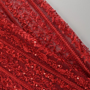 قماش الزفاف الترتر الأحمر صافي تول لؤلؤ فستان الزفاف النسيج - Product Image 5
