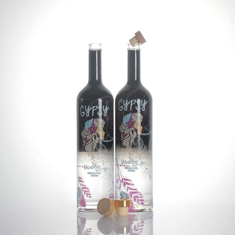 Пустая 1000 мл 750 мл 1 л индивидуальная печать логотипа экстра кремневый ликер текила джин ликер водка стеклянная бутылка с пробкой